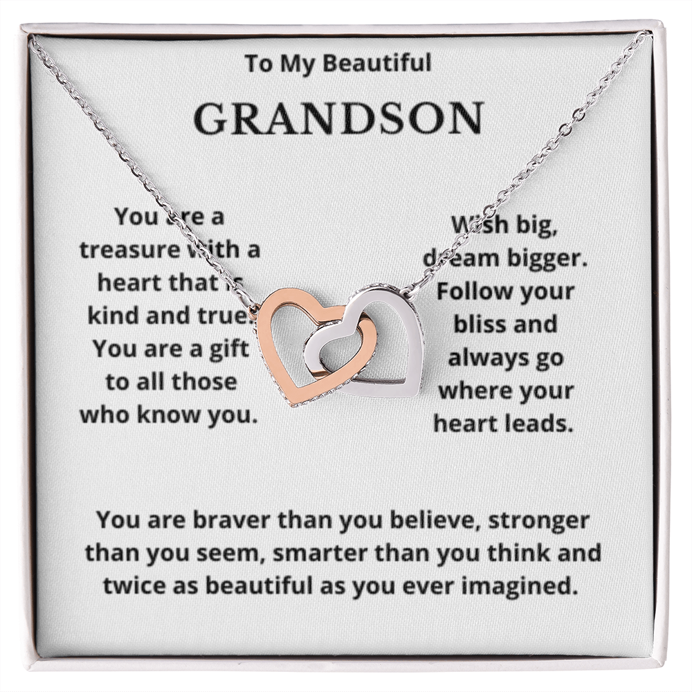 To Grandson Interlocking Hearts Necklace, Present For Grandson Birthday/Christmas Gifts For Grandson Jewelry Grandson Wedding Day Gifts