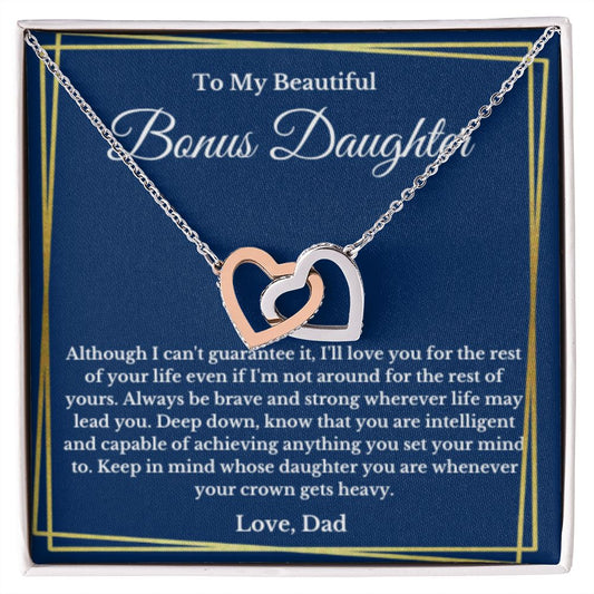 To My Bonus Daughter Necklace, Father Step Daughter Necklace, Birthday, Gifts to Bonus Daughter, Message Card Necklace