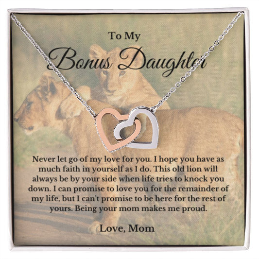 Bonus Daughter Necklace, Mother to Daughter Gift, Step Daughter Jewelry, Birthday Gift, Message Card