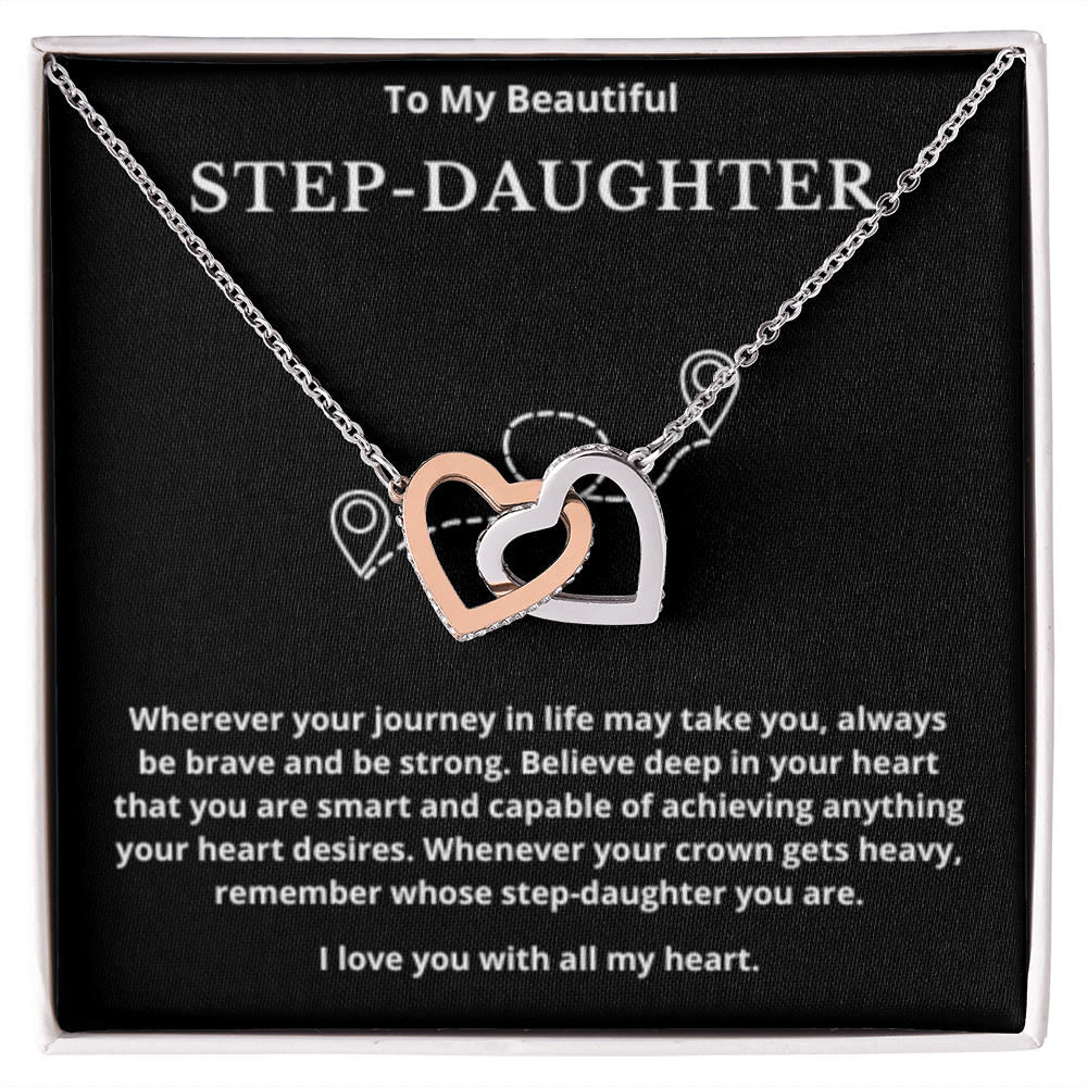 To Step-Daughter Interlocked Hearts Necklace, Present For Bonus Daughter Birthday/Christmas Gifts. Necklace Step-Daughter Jewelry