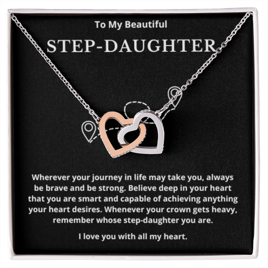 To Step-Daughter Interlocked Hearts Necklace, Present For Bonus Daughter Birthday/Christmas Gifts. Necklace Step-Daughter Jewelry