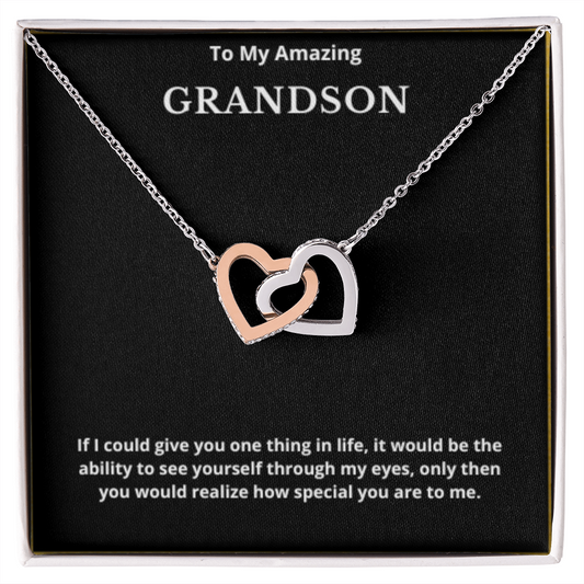 To Grandson Interlocking Hearts Necklace, Present For Grandson Birthday/Christmas Gifts For Grandson Jewelry Grandson Wedding Day Gifts