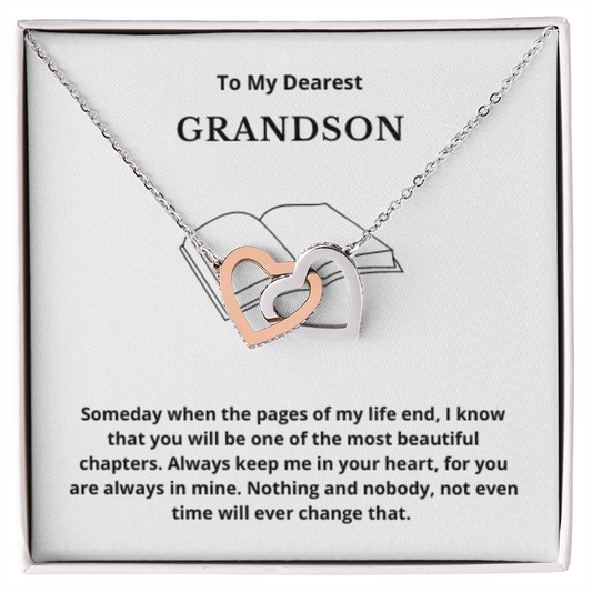 To Grandson Interlocking Hearts Necklace, Present For Grandson Birthday/Christmas Gifts For Grandson Jewelry Grandson Wedding Day Gifts