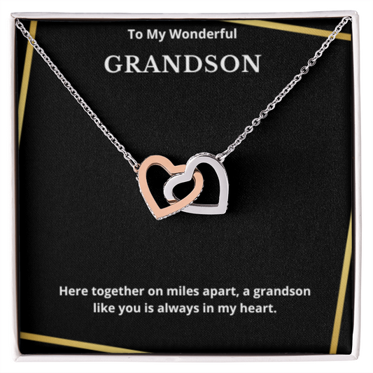 To Grandson Interlocking Hearts Necklace, Present For Grandson Birthday/Christmas Gifts For Grandson Jewelry Grandson Wedding Day Gifts