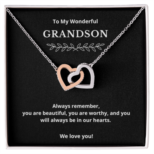 To Grandson Interlocking Hearts Necklace, Present For Grandson Birthday/Christmas Gifts For Grandson Jewelry Grandson Wedding Day Gifts