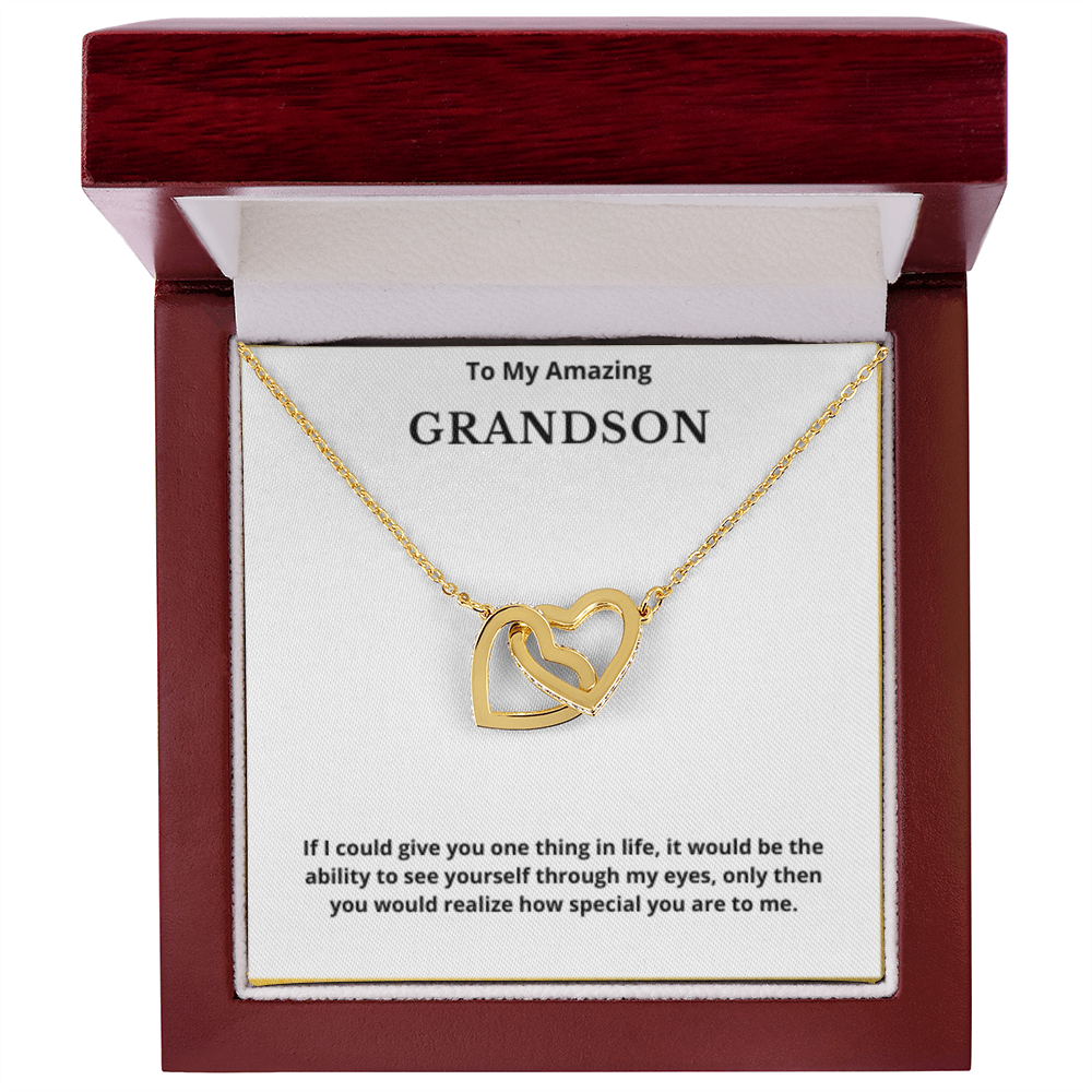 To Grandson Interlocking Hearts Necklace, Present For Grandson Birthday/Christmas Gifts For Grandson Jewelry Grandson Wedding Day Gifts