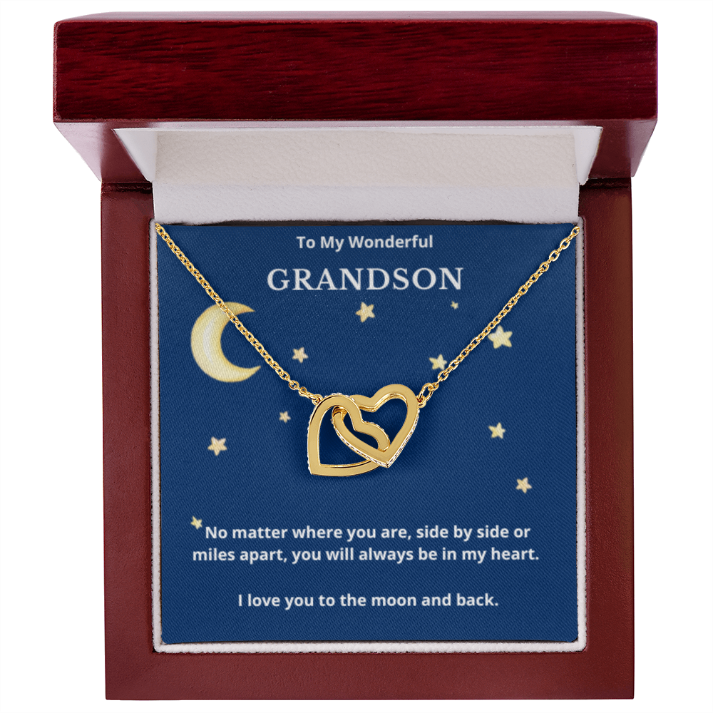 To Grandson Interlocking Hearts Necklace, Present For Grandson Birthday/Christmas Gifts For Grandson Jewelry Grandson Wedding Day Gifts