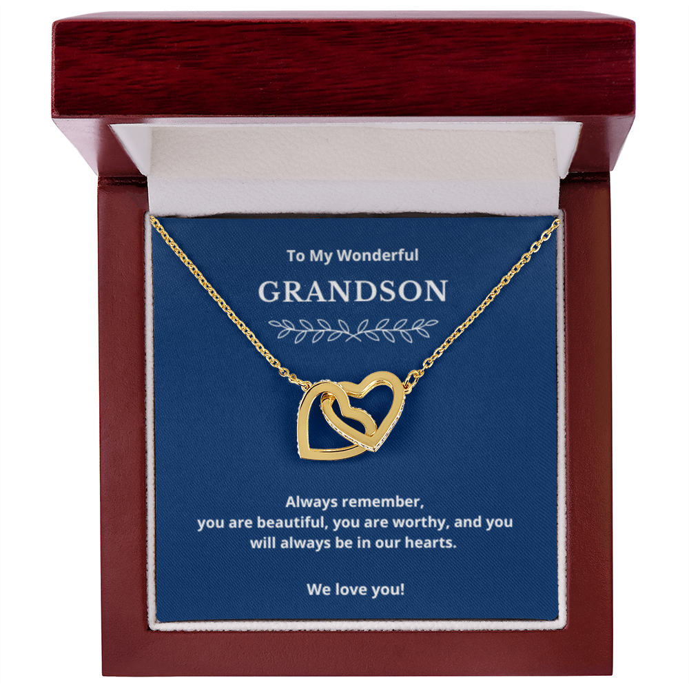 To Grandson Interlocking Hearts Necklace, Present For Grandson Birthday/Christmas Gifts For Grandson Jewelry Grandson Wedding Day Gifts