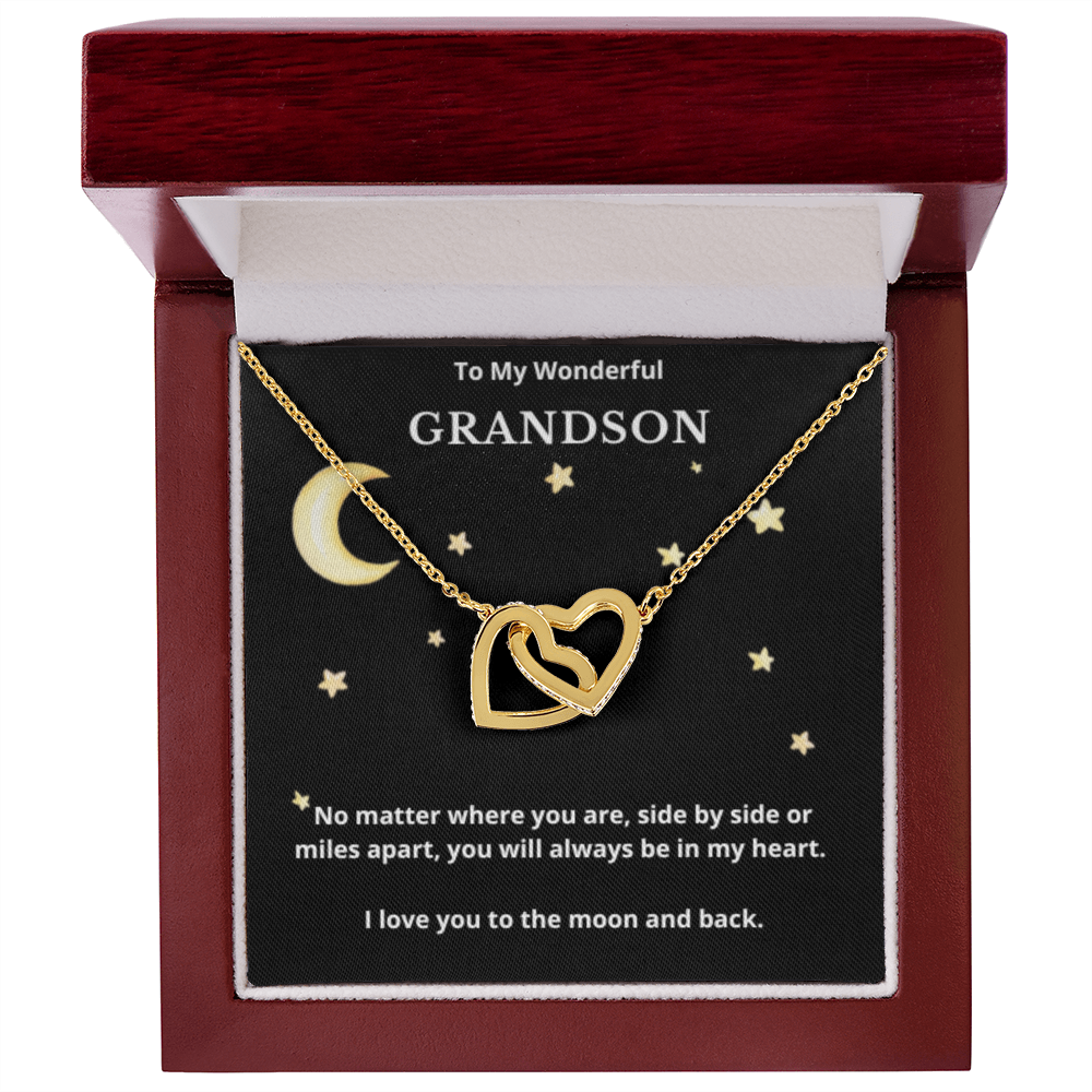 To Grandson Interlocking Hearts Necklace, Present For Grandson Birthday/Christmas Gifts For Grandson Jewelry Grandson Wedding Day Gifts