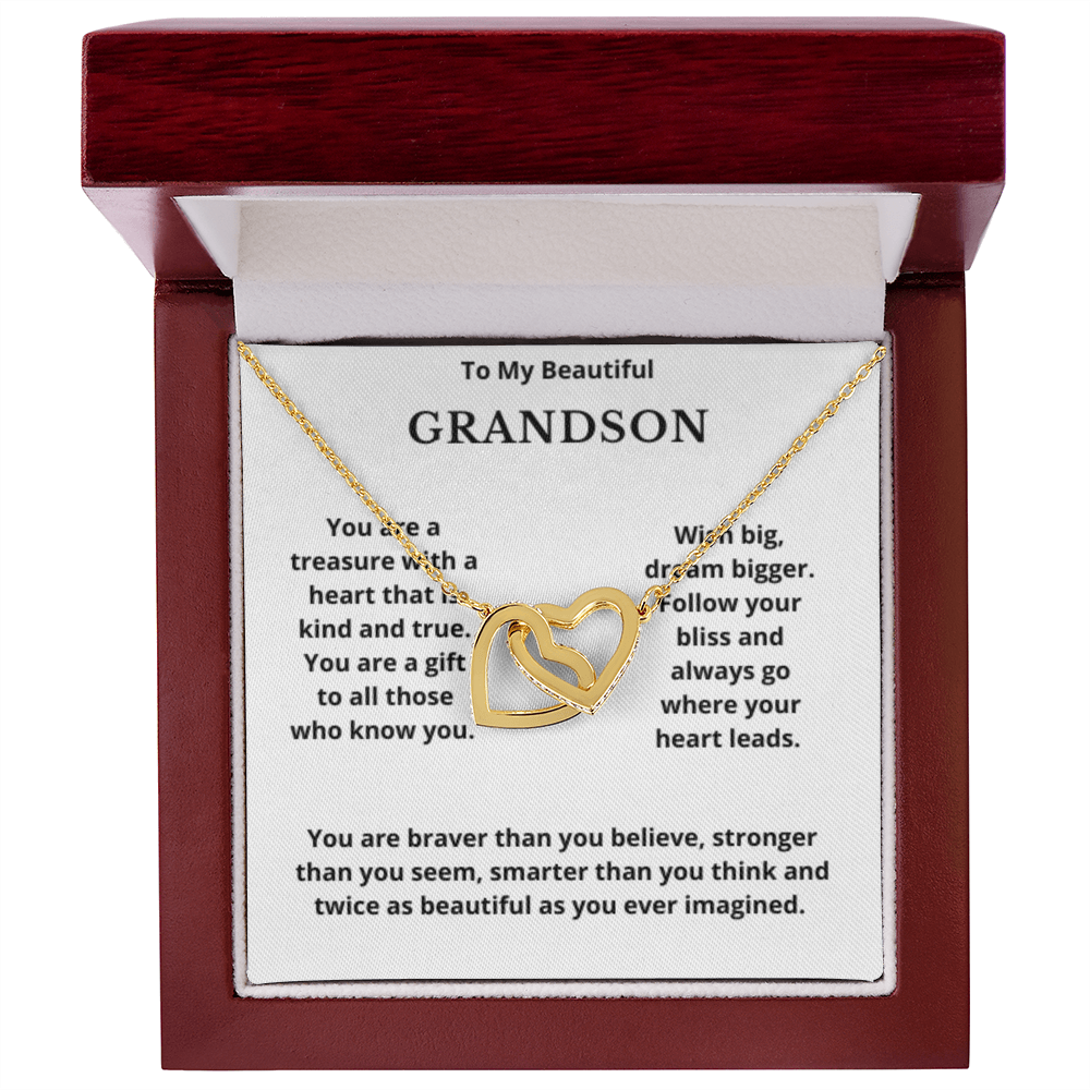 To Grandson Interlocking Hearts Necklace, Present For Grandson Birthday/Christmas Gifts For Grandson Jewelry Grandson Wedding Day Gifts