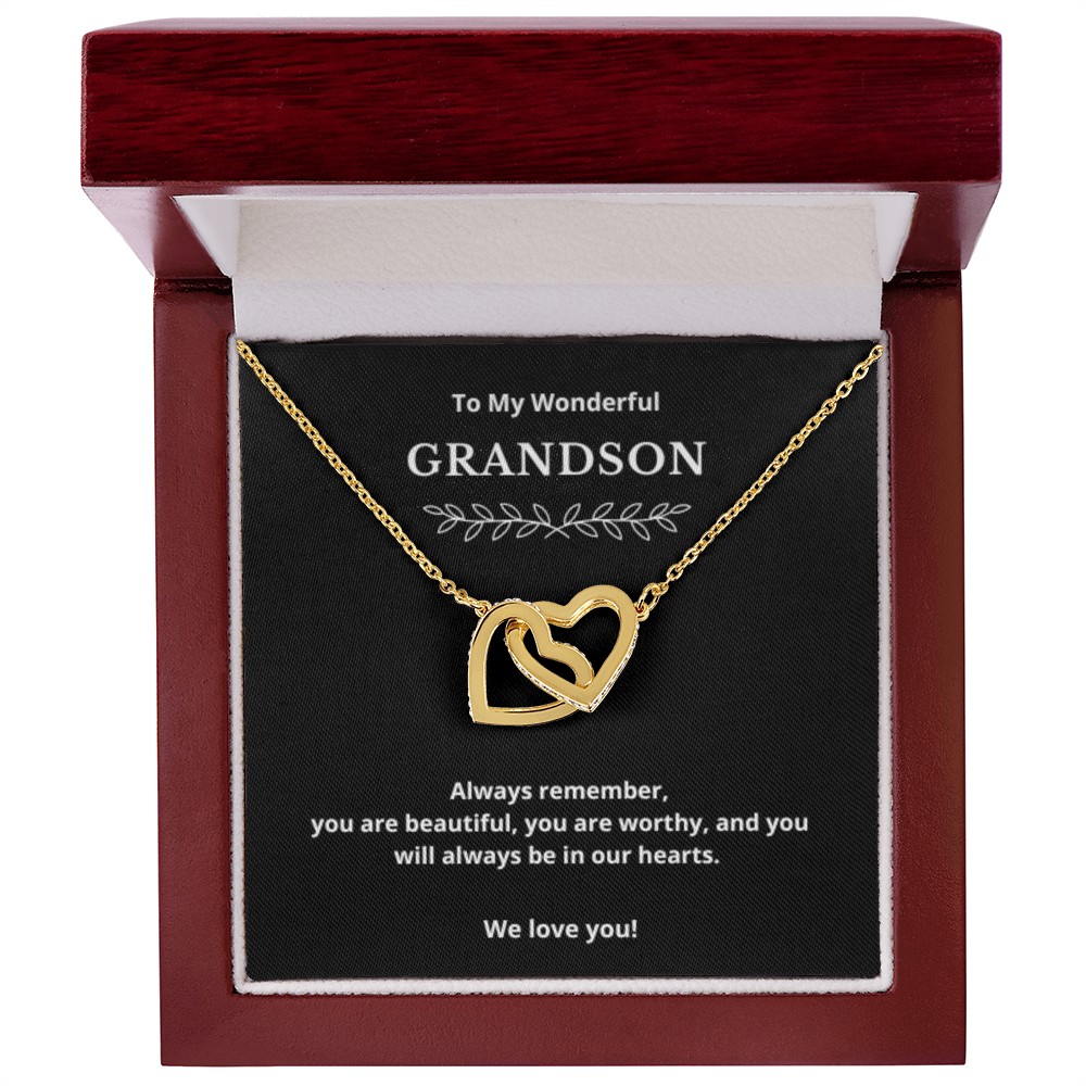 To Grandson Interlocking Hearts Necklace, Present For Grandson Birthday/Christmas Gifts For Grandson Jewelry Grandson Wedding Day Gifts