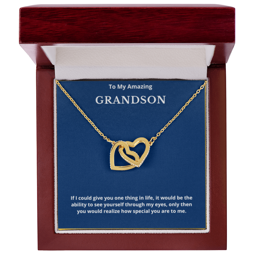 To Grandson Interlocking Hearts Necklace, Present For Grandson Birthday/Christmas Gifts For Grandson Jewelry Grandson Wedding Day Gifts