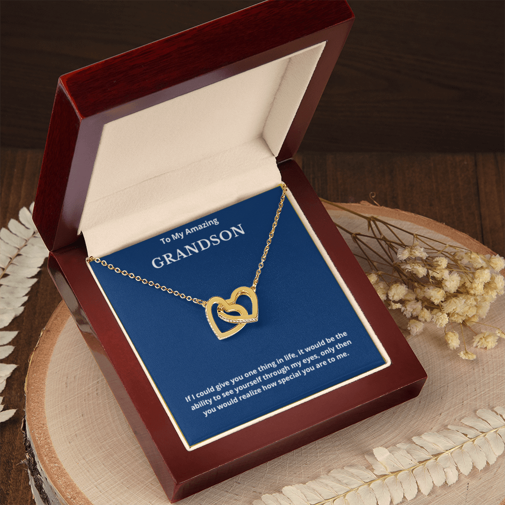 To Grandson Interlocking Hearts Necklace, Present For Grandson Birthday/Christmas Gifts For Grandson Jewelry Grandson Wedding Day Gifts