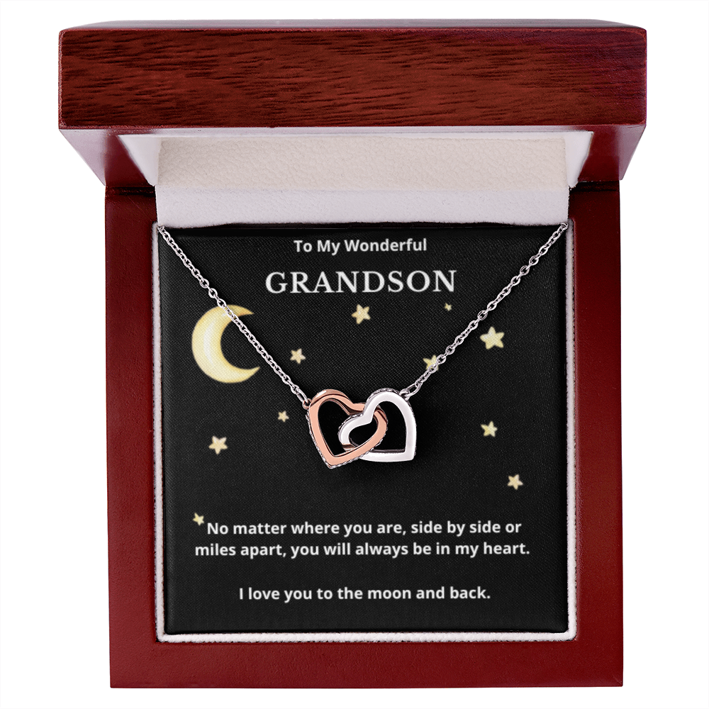 To Grandson Interlocking Hearts Necklace, Present For Grandson Birthday/Christmas Gifts For Grandson Jewelry Grandson Wedding Day Gifts