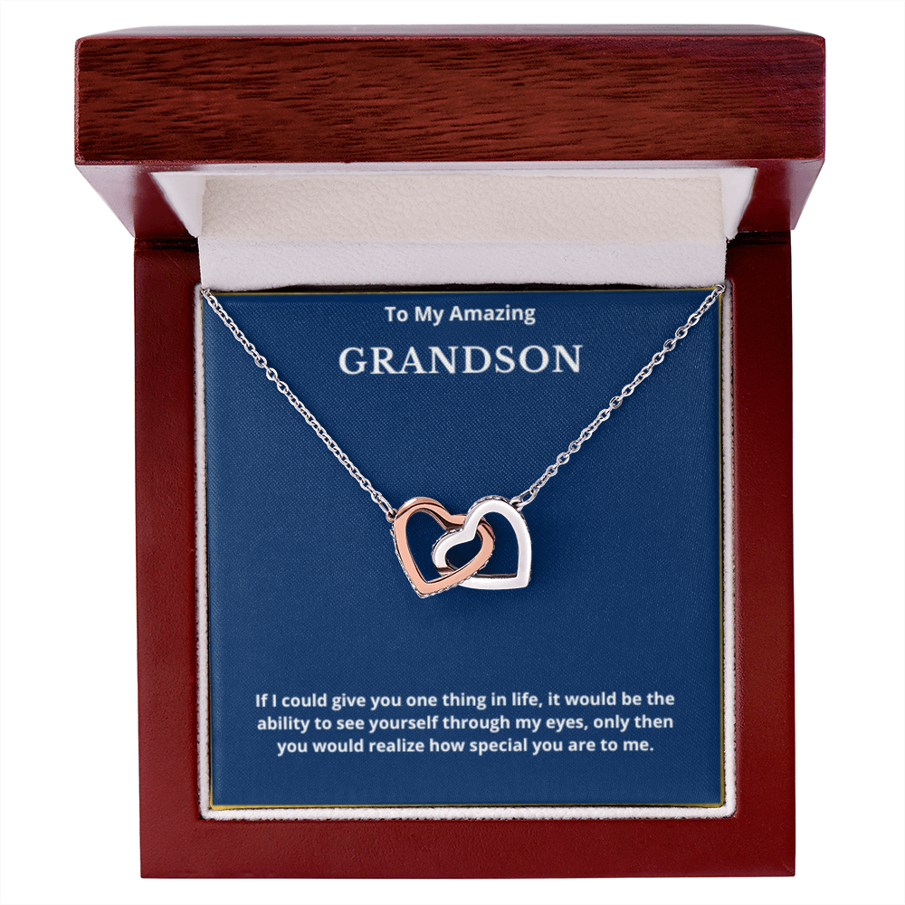 To Grandson Interlocking Hearts Necklace, Present For Grandson Birthday/Christmas Gifts For Grandson Jewelry Grandson Wedding Day Gifts