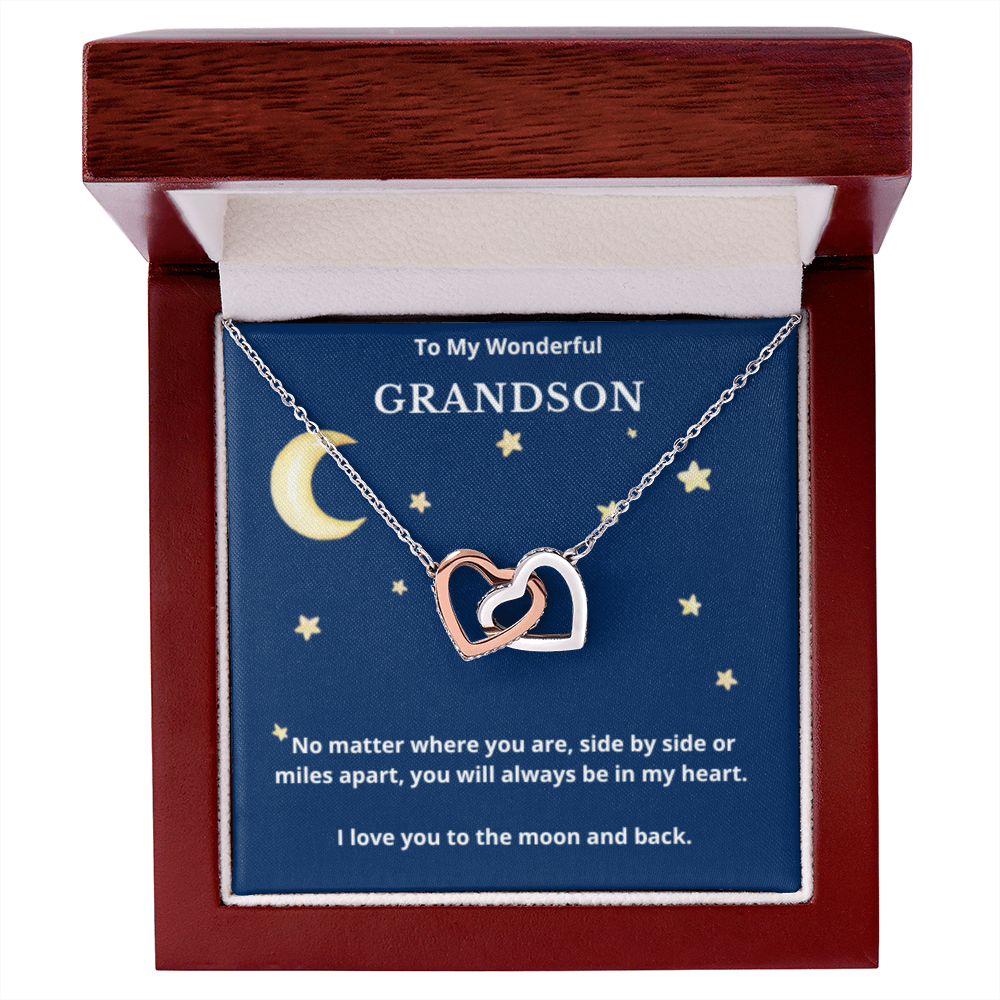 To Grandson Interlocking Hearts Necklace, Present For Grandson Birthday/Christmas Gifts For Grandson Jewelry Grandson Wedding Day Gifts
