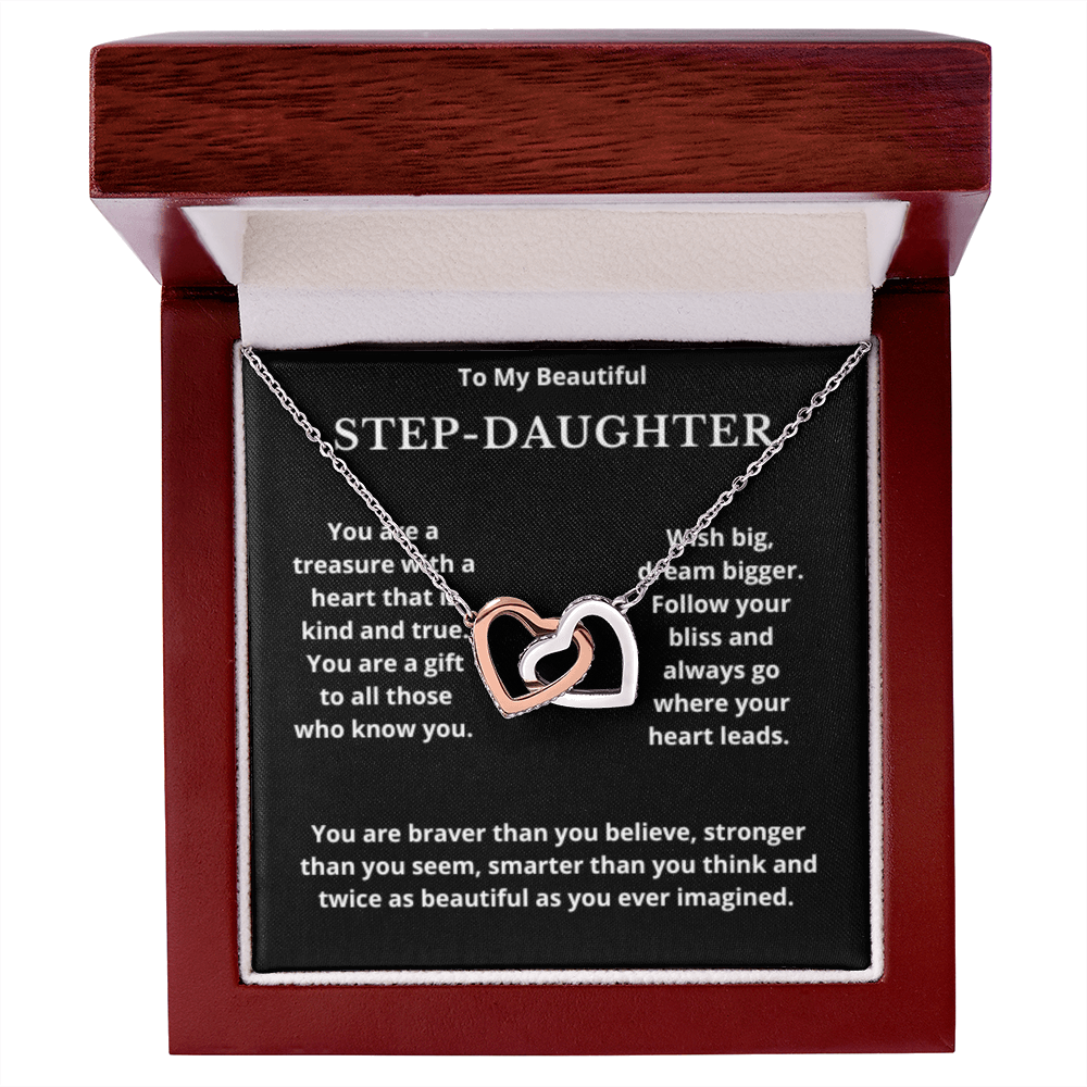 To Step-Daughter Interlocked Hearts Necklace, Present For Bonus Daughter Birthday/Christmas Gifts. Necklace Step-Daughter Jewelry