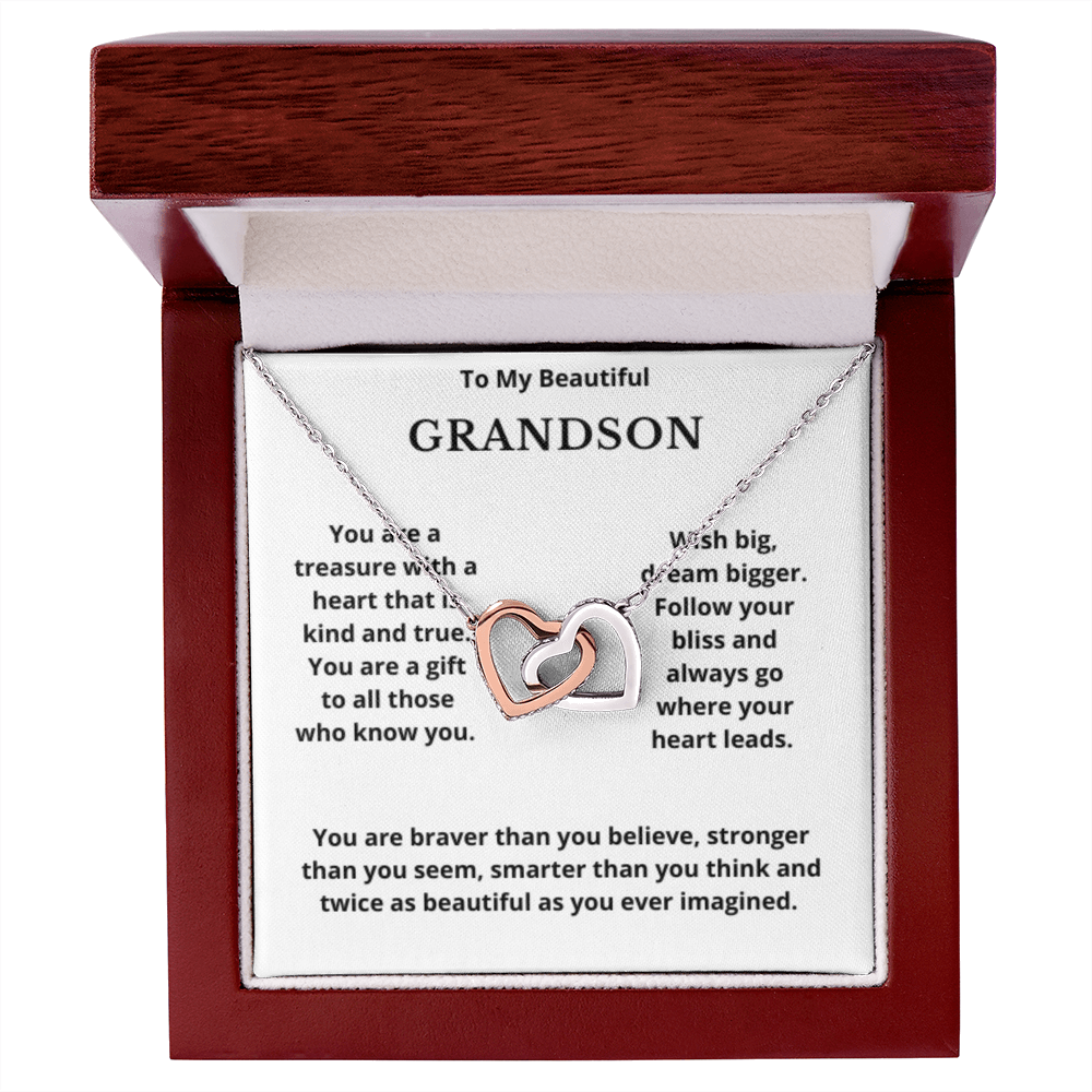 To Grandson Interlocking Hearts Necklace, Present For Grandson Birthday/Christmas Gifts For Grandson Jewelry Grandson Wedding Day Gifts