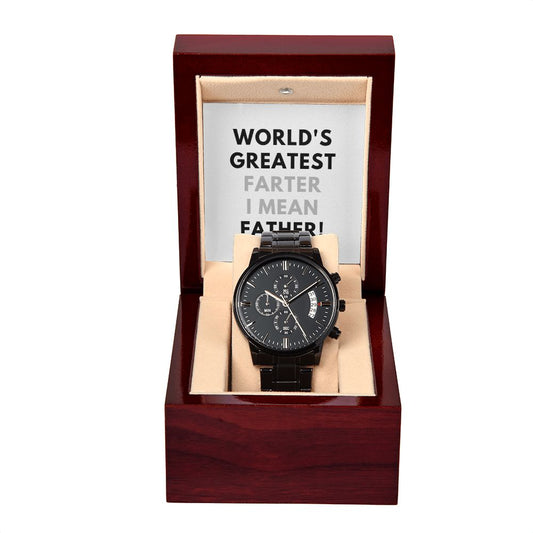 Father's Day Funny Watch, Christmas Gift For Dad, Gift From Daughter, From Son, Message Card Watch, Black Chronograph Watch, To My Dad Gift, Wrist Watch Gift