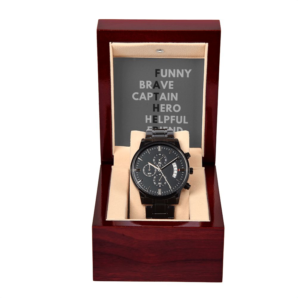 Father's Day Watch, Christmas Gift For Dad, Gift From Daughter, From Son, Message Card Watch, Black Chronograph Watch, To My Dad Gift, Wrist Watch Gift