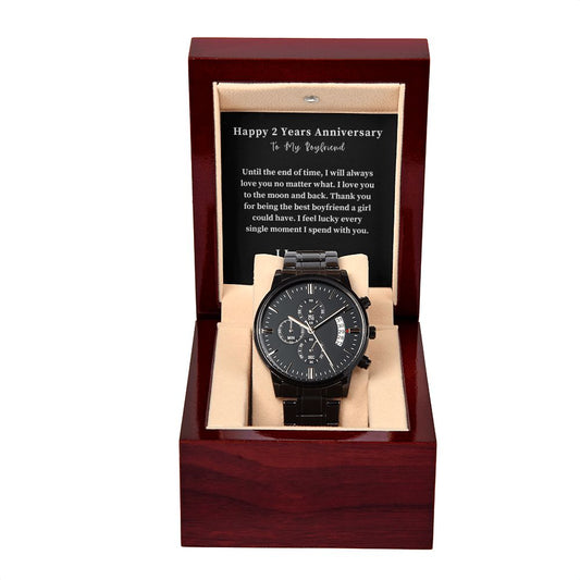 Black Chronograph Watch Gift For Him, Christmas Gift, Luxury Watch, Personalized Message Gift