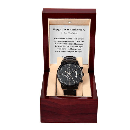Black Chronograph Watch Gift For Him, Christmas Gift, Luxury Watch, Personalized Message Gift