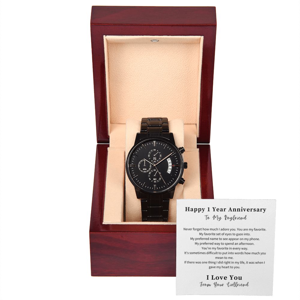 Black Chronograph Watch Gift For Him, Christmas Gift, Luxury Watch, Personalized Message Gift