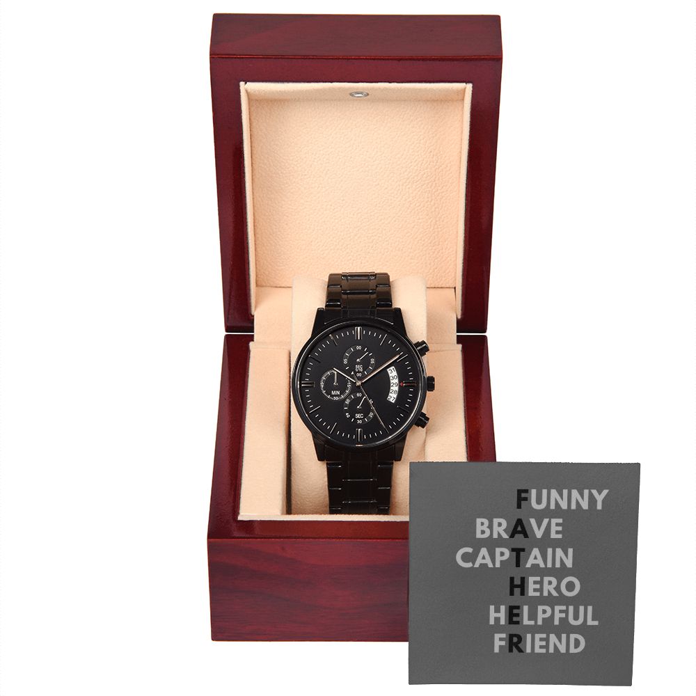 Father's Day Watch, Christmas Gift For Dad, Gift From Daughter, From Son, Message Card Watch, Black Chronograph Watch, To My Dad Gift, Wrist Watch Gift