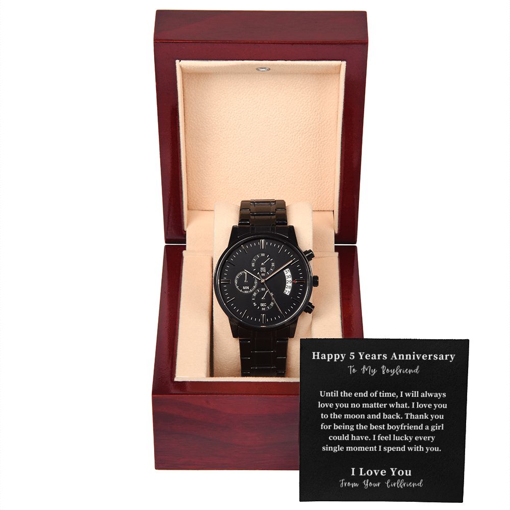 Black Chronograph Watch Gift For Him, Christmas Gift, Luxury Watch, Personalized Message Gift