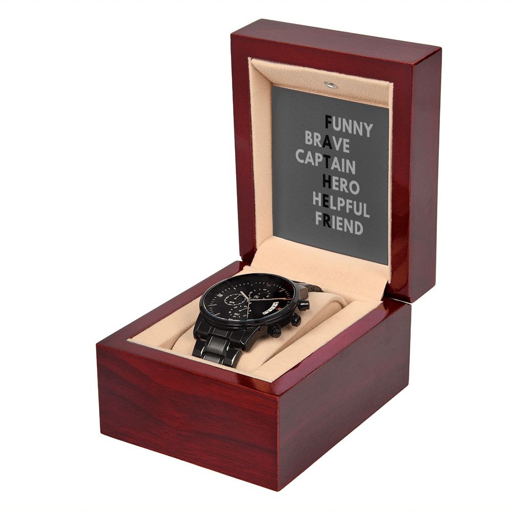 Father's Day Watch, Christmas Gift For Dad, Gift From Daughter, From Son, Message Card Watch, Black Chronograph Watch, To My Dad Gift, Wrist Watch Gift