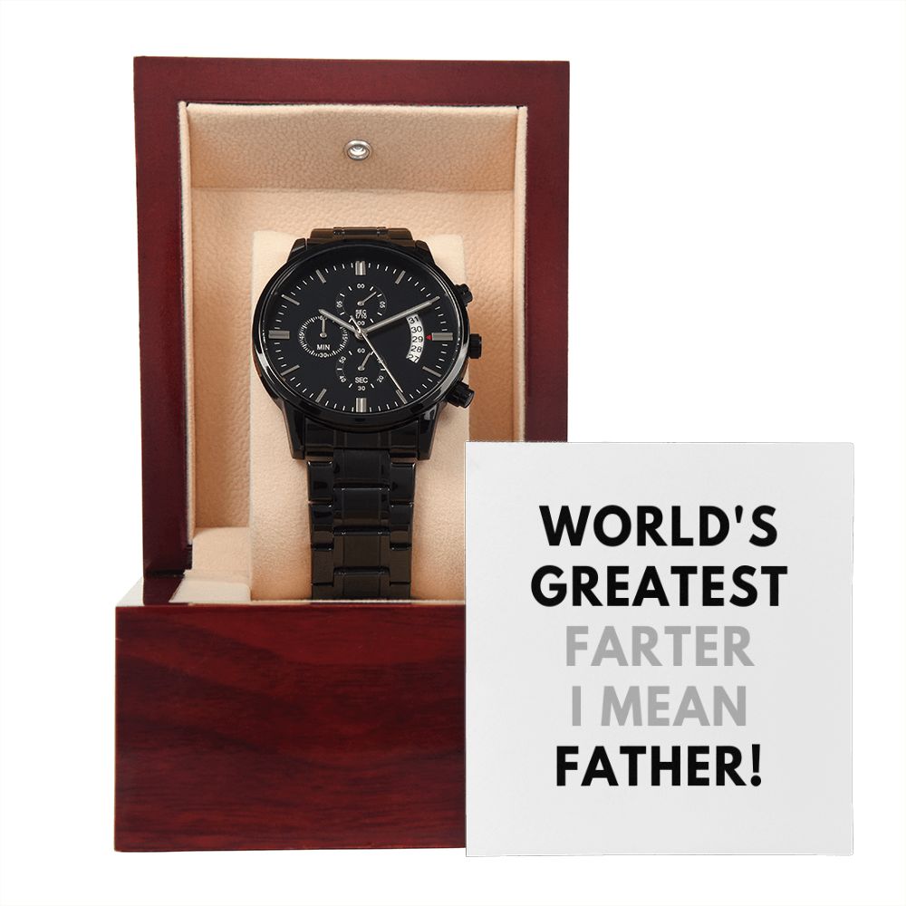Father's Day Funny Watch, Christmas Gift For Dad, Gift From Daughter, From Son, Message Card Watch, Black Chronograph Watch, To My Dad Gift, Wrist Watch Gift